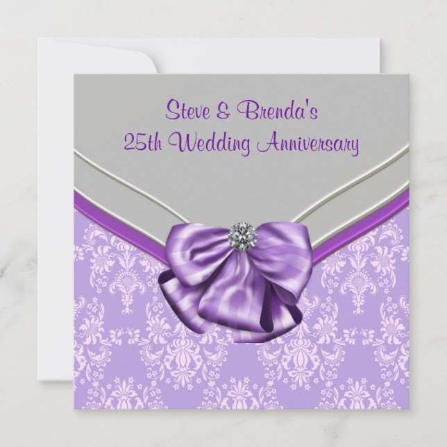 Silver Purple 25th Wedding Anniversary Party Invitation (Front)