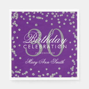 Silver Purple 30th Birthday Glitter Confetti Napkin
