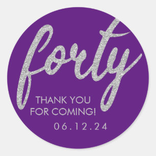 Silver Purple 40 Birthday Thank You Glitter Forty Classic Round Sticker