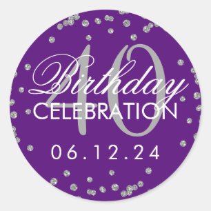 Silver Purple 40th Birthday Glitter Confetti Classic Round Sticker