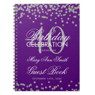 Silver Purple 40th Birthday Guest Book Confetti