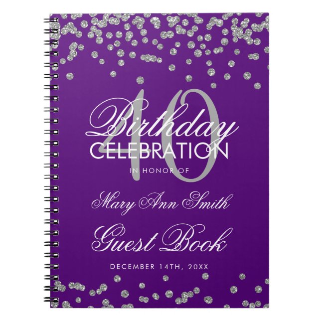 Silver Purple 40th Birthday Guest Book Confetti (Front)