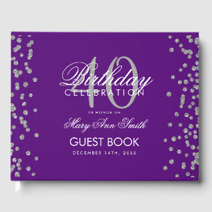 Silver Purple 40th Birthday Party Confetti Guest Book