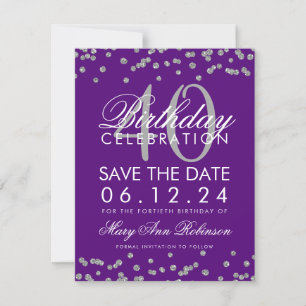 Silver Purple 40th Birthday Save the Date Confetti