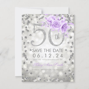 Silver Purple 50th Birthday Glam Lights Save The Date