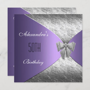 Silver Purple 50th Birthday Invitation Floral
