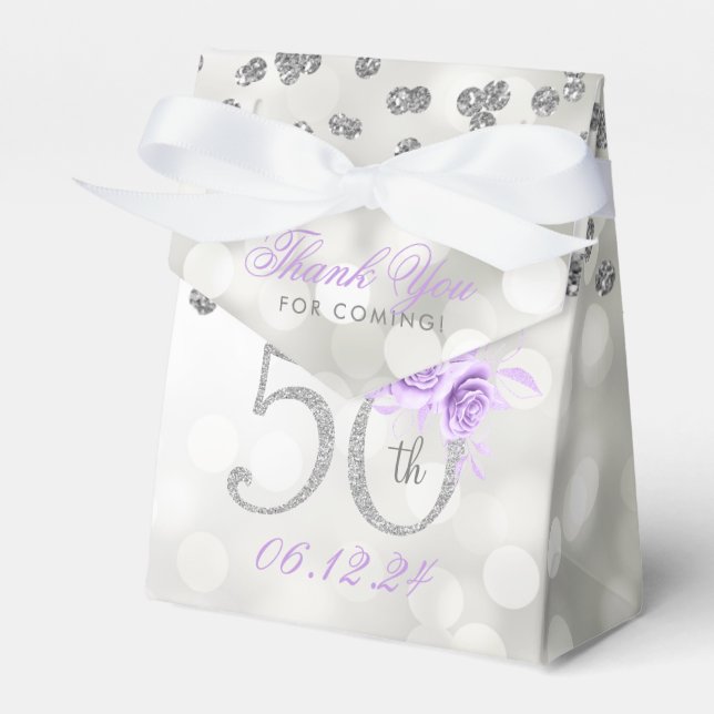 Silver Purple 50th Birthday Thank You Floral Favour Box (Front Side)