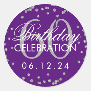 Silver Purple 60th Birthday Glitter Confetti Classic Round Sticker
