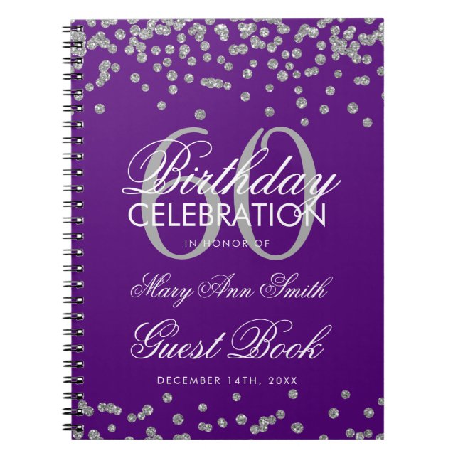Silver Purple 60th Birthday Guest Book Confetti (Front)