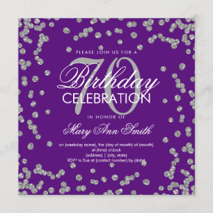 Silver Purple 70th Birthday Glitter Confetti Invitation