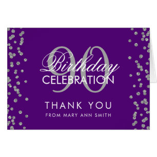Silver Purple 90th Birthday Thank you Glitter