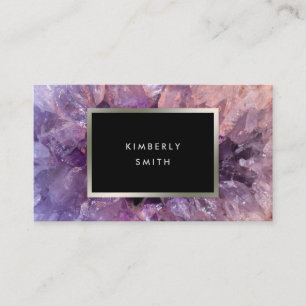 Silver purple amethyst gemstone geode. business card