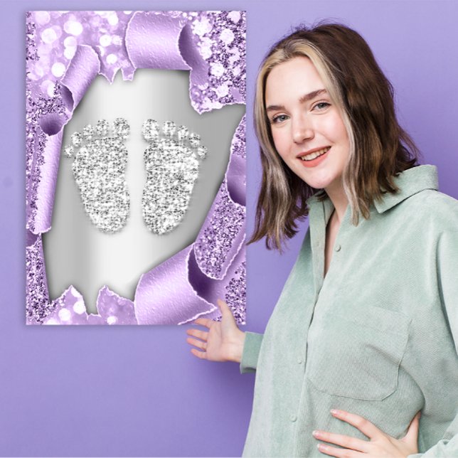 Silver Purple  Baby Shower Feet Boy Girl 3d Effect Invitation (Silver Purple Baby Shower Feet Boy Girl 3d Effect Invitation)