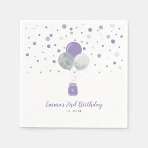 Silver & Purple Balloons, Confetti Girl Birthday Napkin