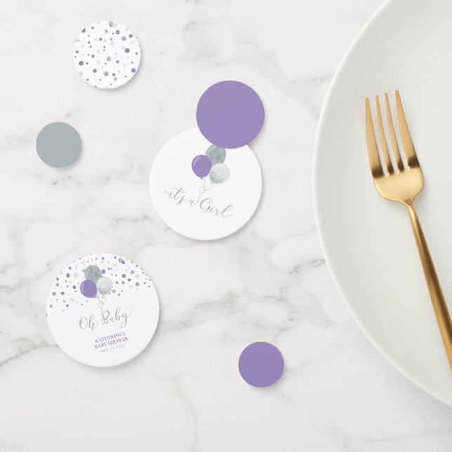Silver & Purple Balloons Girl Baby Shower Confetti (Group)