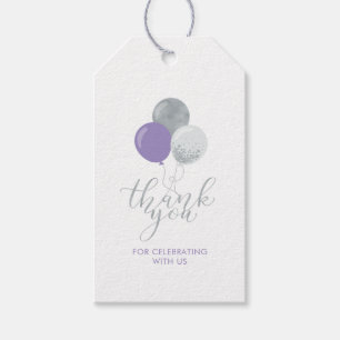Silver & Purple Balloons Party Thank you Favour Ta Gift Tags
