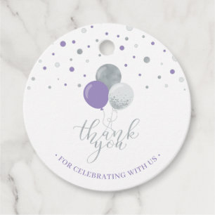Silver & Purple Balloons Party Thank you Favour Ta Tags