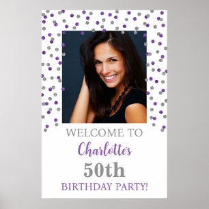 Silver Purple Birthday Party Custom 20x30 Photo Poster