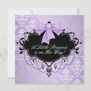 Silver Purple Black Princess Baby Girl Shower Invitation