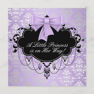 Silver Purple Black Princess Baby Girl Shower Invitation