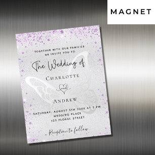 Silver purple butterfly luxury wedding magnetic invitation