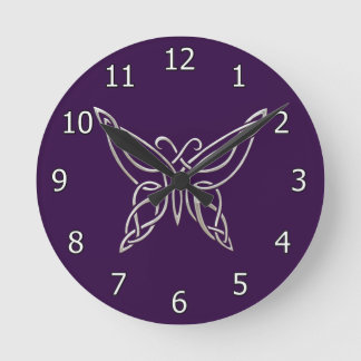 Silver Purple Celtic Butterfly Curling Knots Round Clock