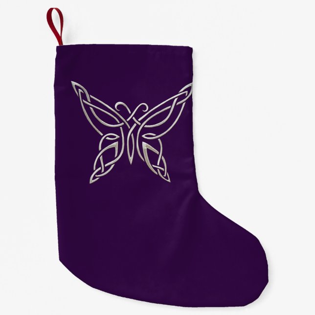 Silver Purple Celtic Butterfly Curling Knots Small Christmas Stocking (Front)