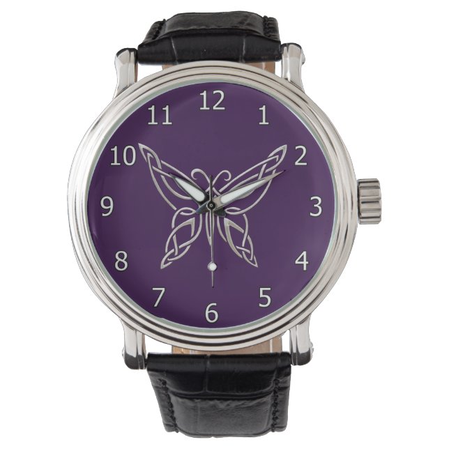 Silver Purple Celtic Butterfly Curling Knots Watch (Front)
