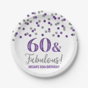 Silver Purple Confetti 60 and Fabulous Paper Plate