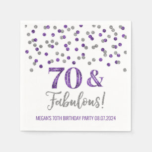 Silver Purple Confetti 70 & Fabulous  Napkin