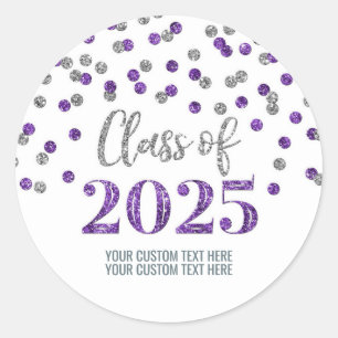 Silver Purple Confetti Graduation 2025 Classic Round Sticker
