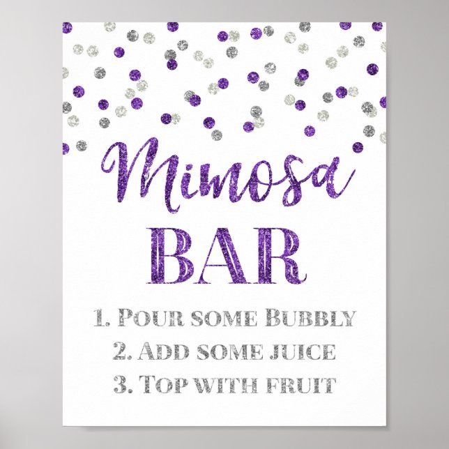 Silver Purple Confetti Mimosa Bar Sign Wedding (Front)