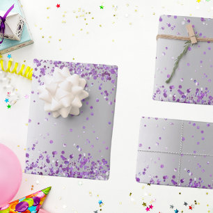 Silver purple confetti sparkle Christmas Xmas Wrapping Paper Sheet