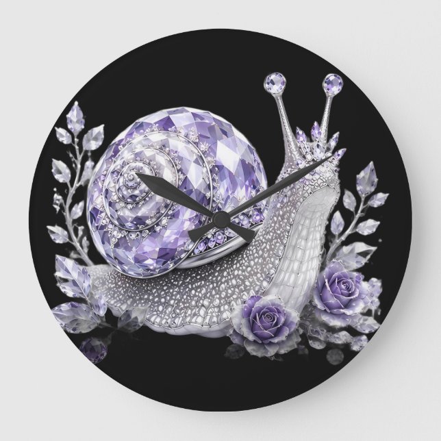 Silver Purple Crystal Snail Large Clock (Front)