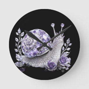Silver Purple Crystal Snail Round Clock