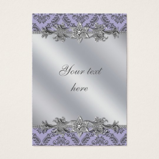Silver Purple Damask Business Card
