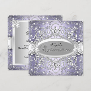 Silver & Purple Damask Pearl Quinceanera Invite