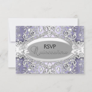 Silver & Purple Damask Pearl Quinceanera RSVP