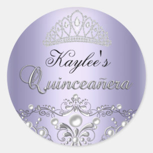 Silver & Purple Damask Pearl Quinceanera Sticker