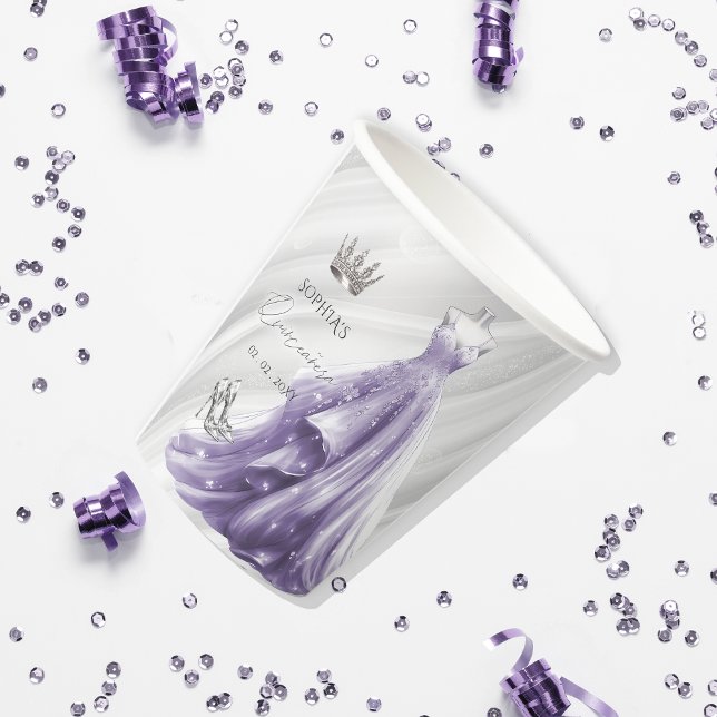 Silver Purple Dress Princess Quinceañera  Classic Paper Cups (Silver Purple Dress Princess Quinceañera Classic Paper Cups)