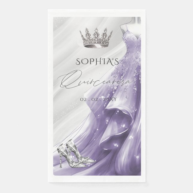 Silver Purple Dress Princess Quinceañera  Napkin (Front)