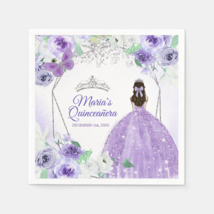 Silver Purple Dresses Quinceañera Crown Birthday Napkin