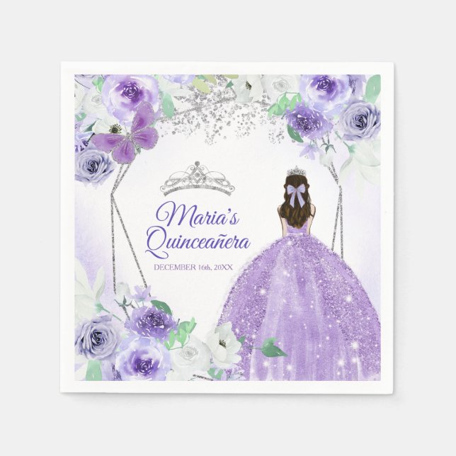 Silver Purple Dresses Quinceañera Crown Birthday Napkin (Front)