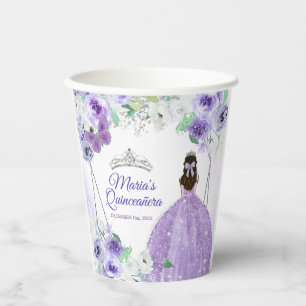 Silver & Purple Dresses Quinceañera Crown Birthday Paper Cups
