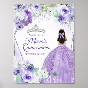 Silver & Purple Dresses Quinceañera Crown Birthday Poster
