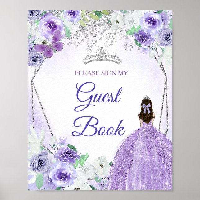 Silver & Purple Dresses Quinceañera Guest Book (Front)