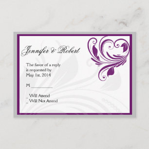 Silver Purple Floral Heart Scroll Response Card