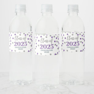 Silver Purple Glitter Class of 2025 Graduation Water Bottle Label