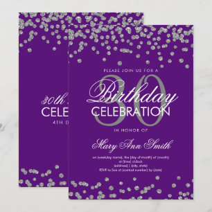 Silver Purple Glitter Confetti 30th Birthday Invitation