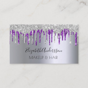 Silver purple glitter drips makeup hair business card